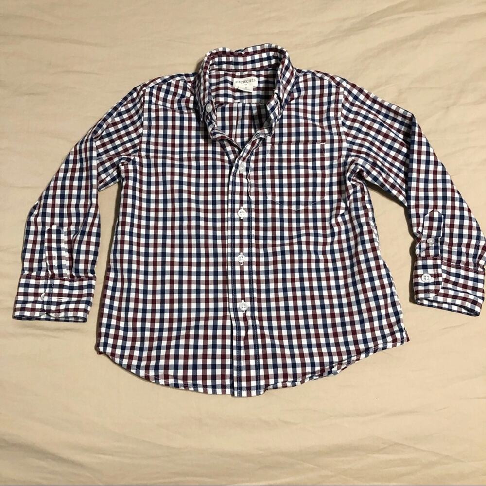 J.Crew Factory Size Boys 2T Navy and Maroon Plaid Button Down Shirt
